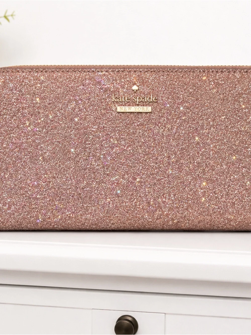 kate spade Rose Gold Glitter Zip Clutch